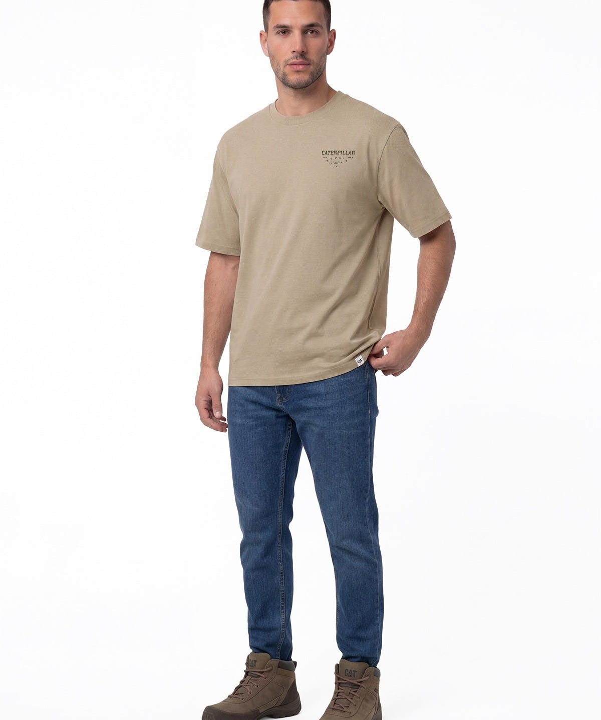 Polera Manga Corta Hombre Heritage Peoria Beige Cat