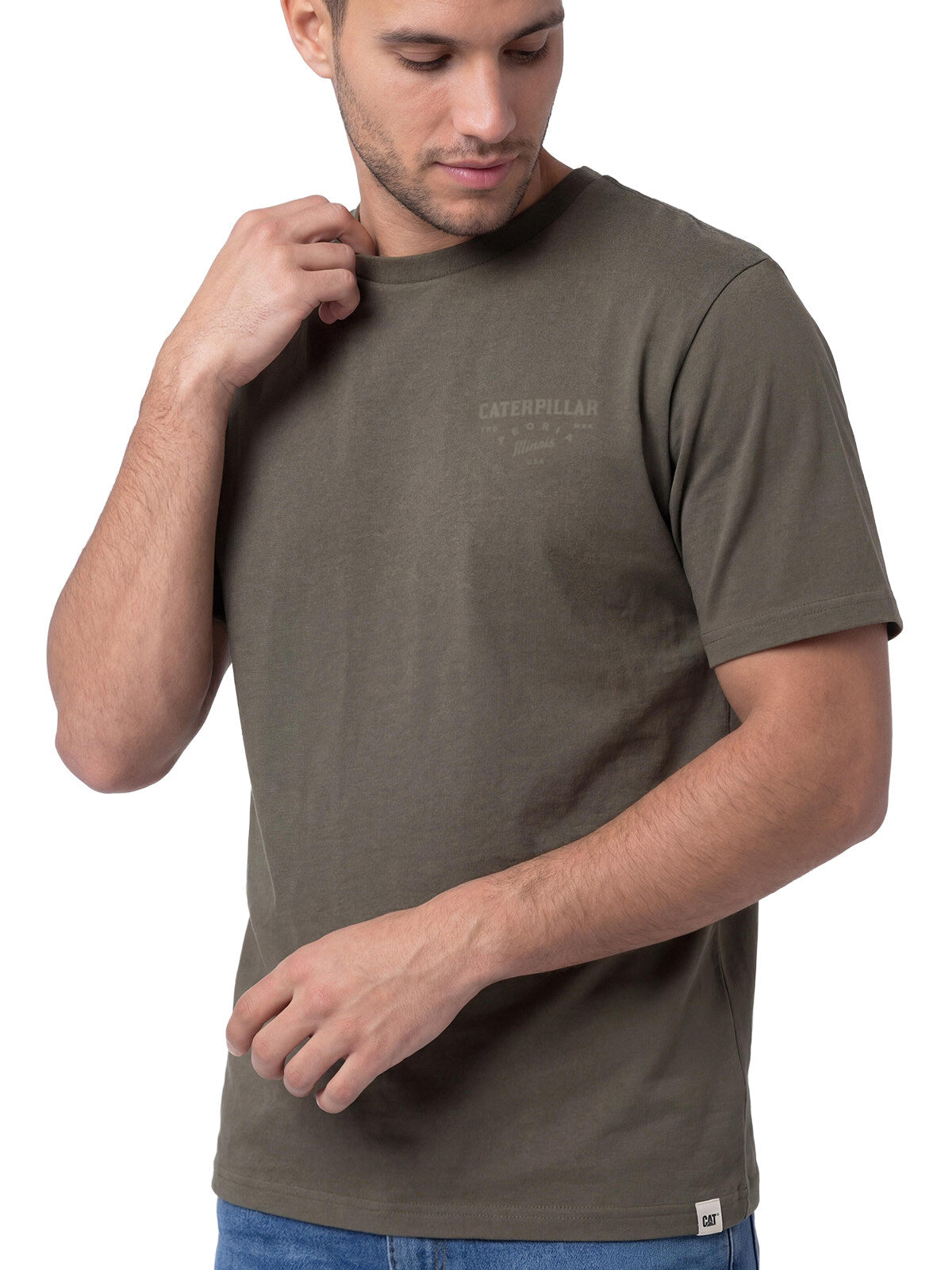 Polera Manga Corta Hombre Heritage Verde Cat