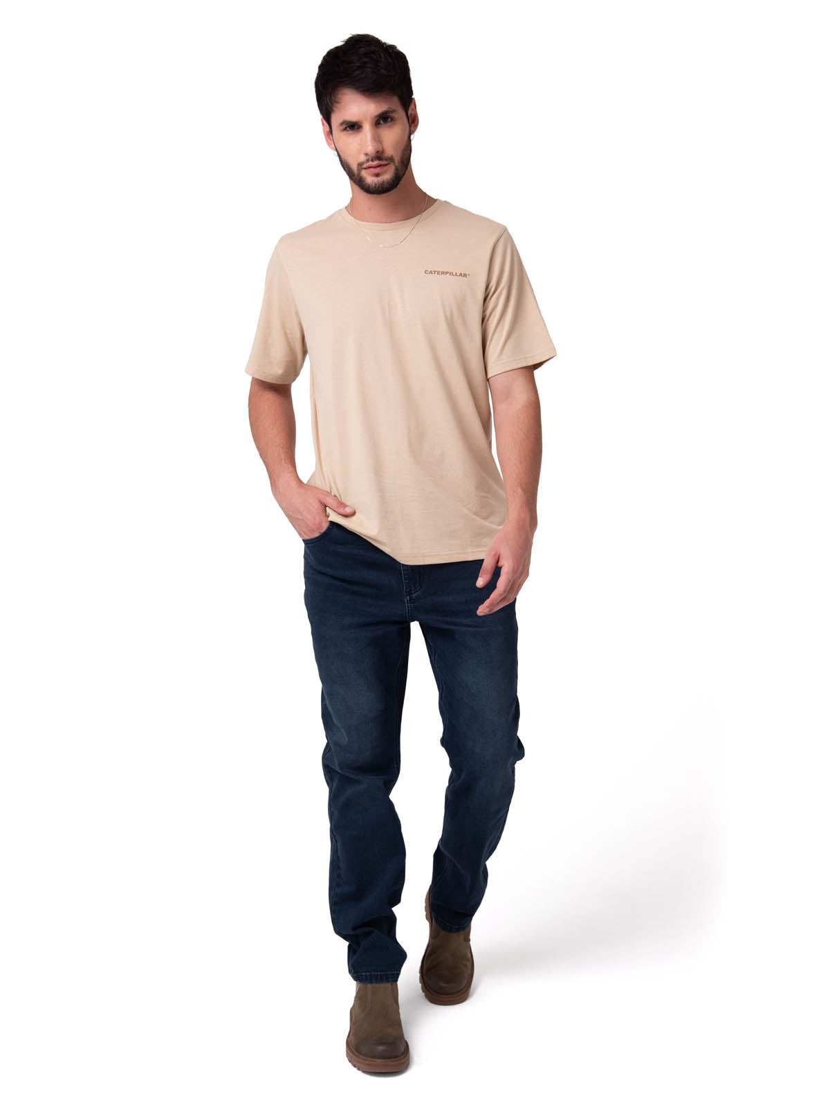 Polera Manga Corta Hombre Heritage Beige Cat