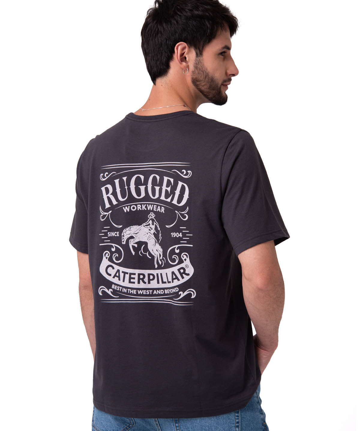 Polera Manga Corta HombreDiseño  Western Gris Oscuro Cat