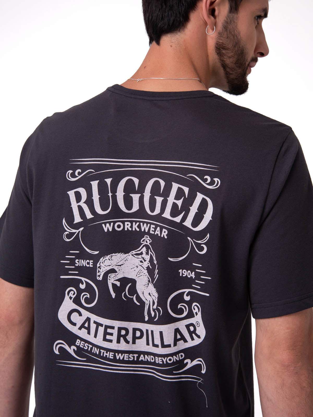 Polera Manga Corta HombreDiseño  Western Gris Oscuro Cat