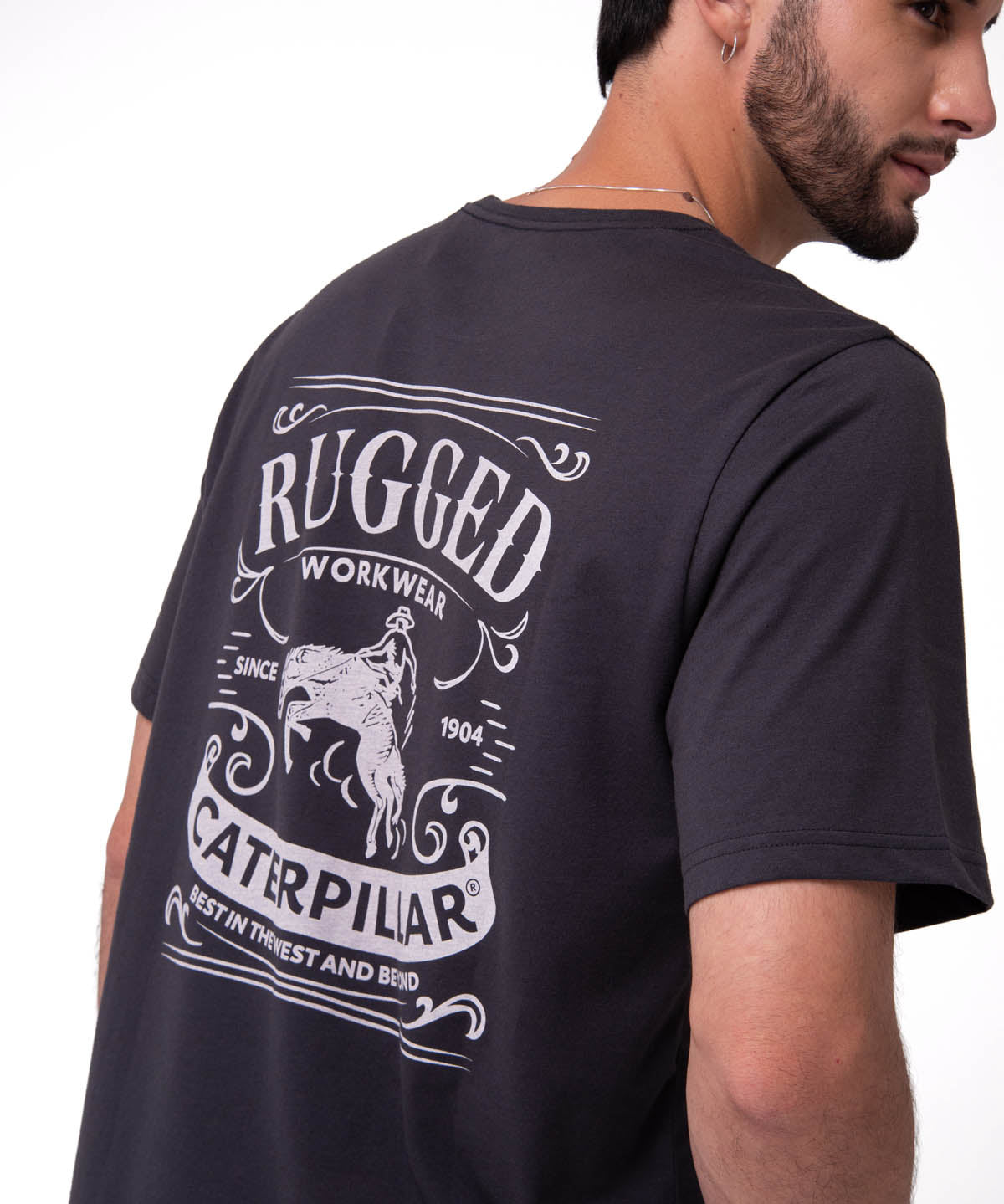 Polera Manga Corta HombreDiseño  Western Gris Oscuro Cat