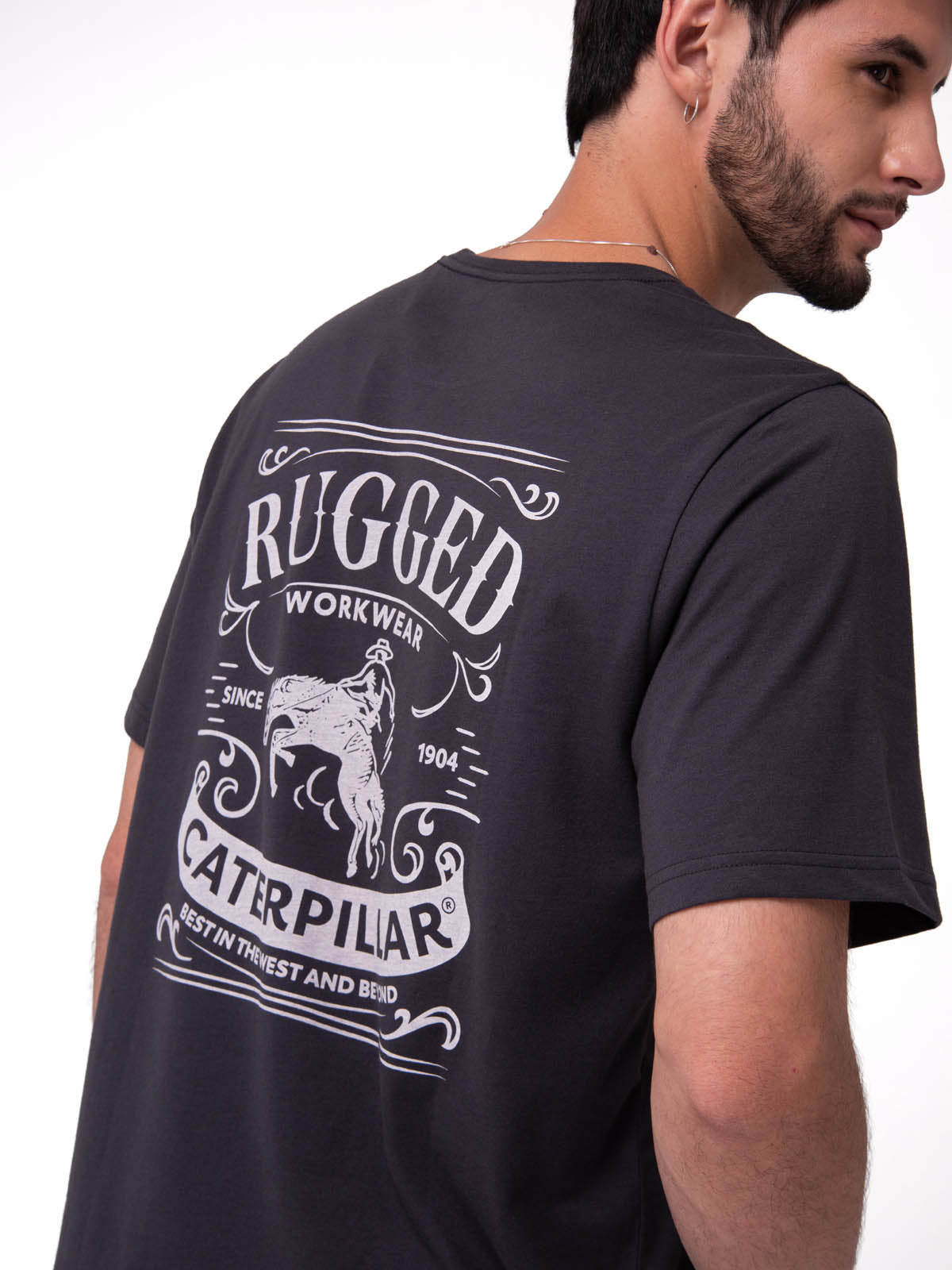 Polera Manga Corta HombreDiseño  Western Gris Oscuro Cat