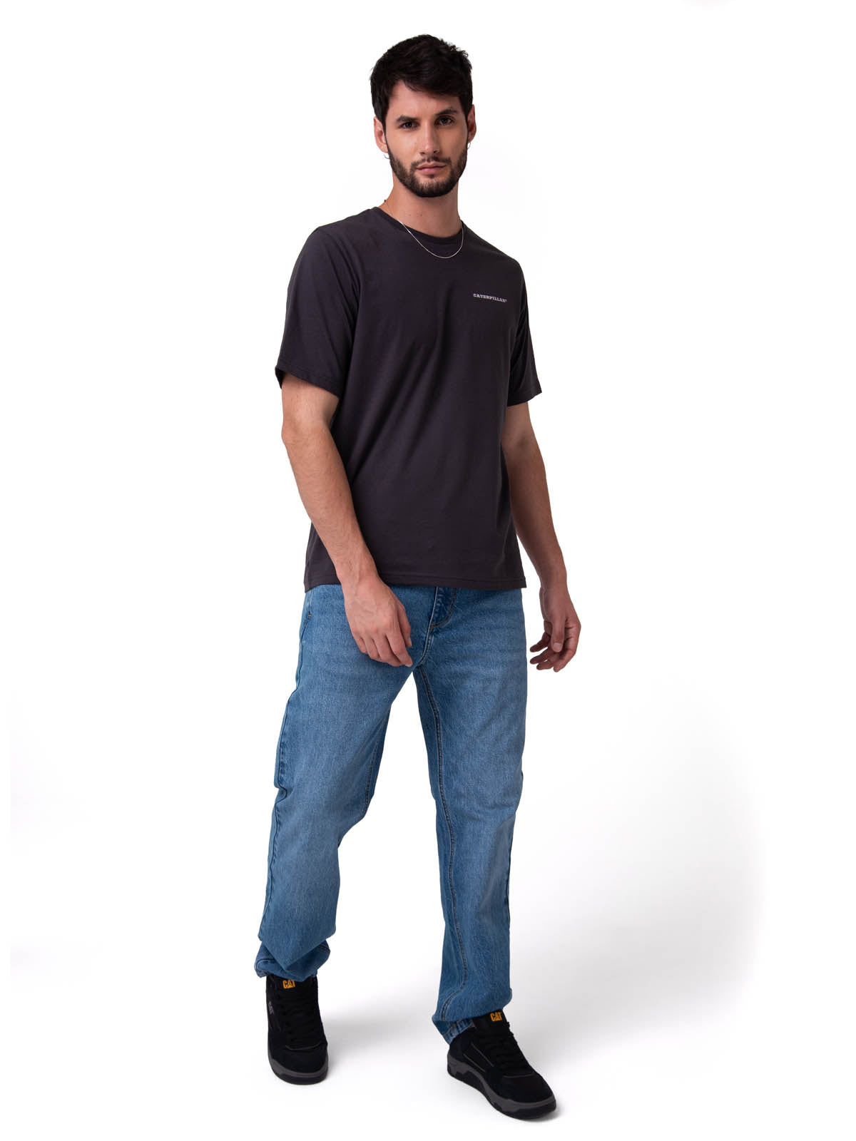 Polera Manga Corta HombreDiseño  Western Gris Oscuro Cat