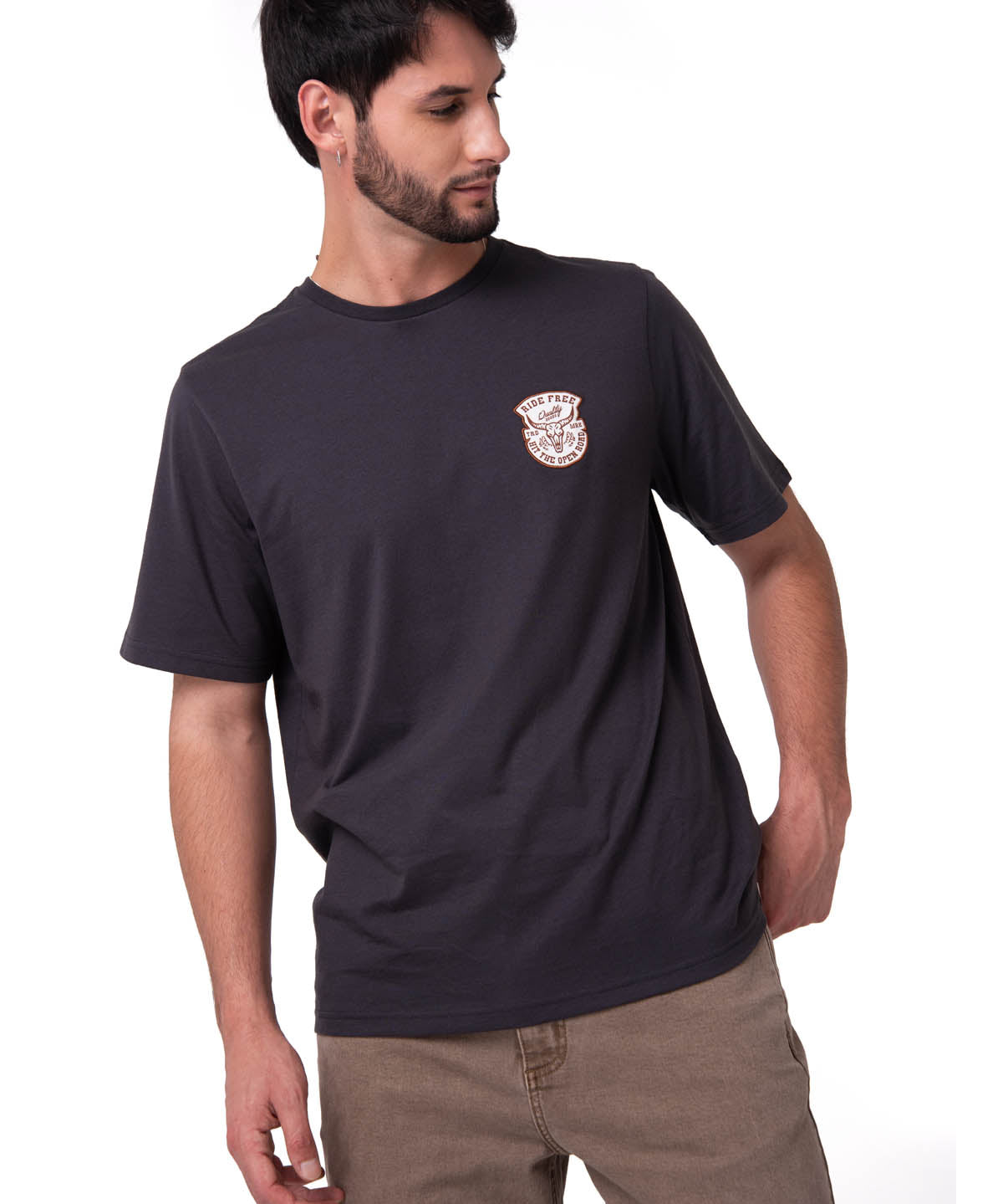 Polera Manga Corta Hombre Western Gris Oscuro Cat