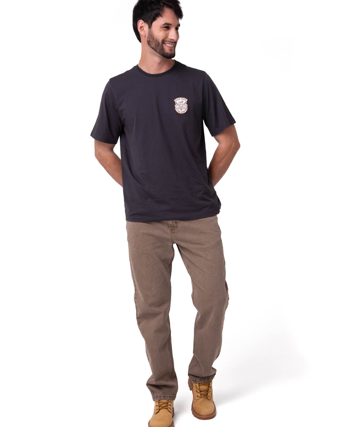 Polera Manga Corta Hombre Western Gris Oscuro Cat