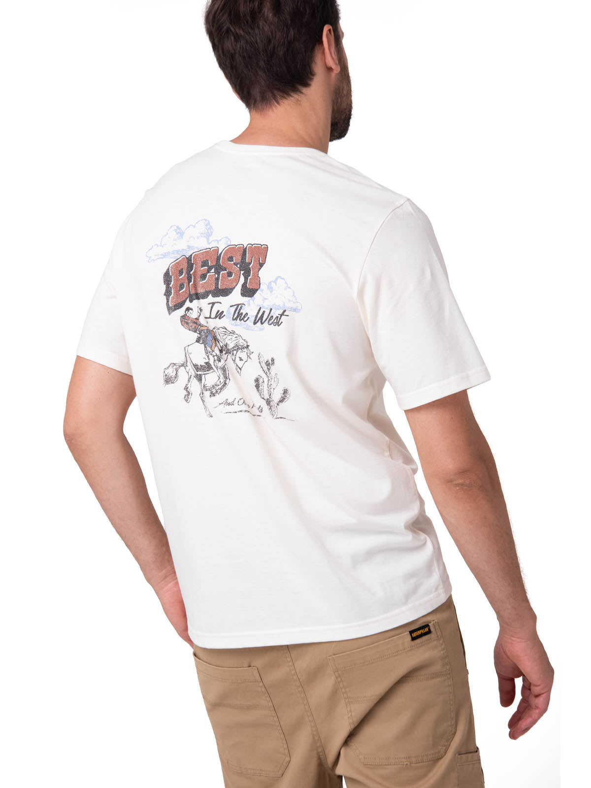 Polera Manga Corta Hombre Western Blanco Cat