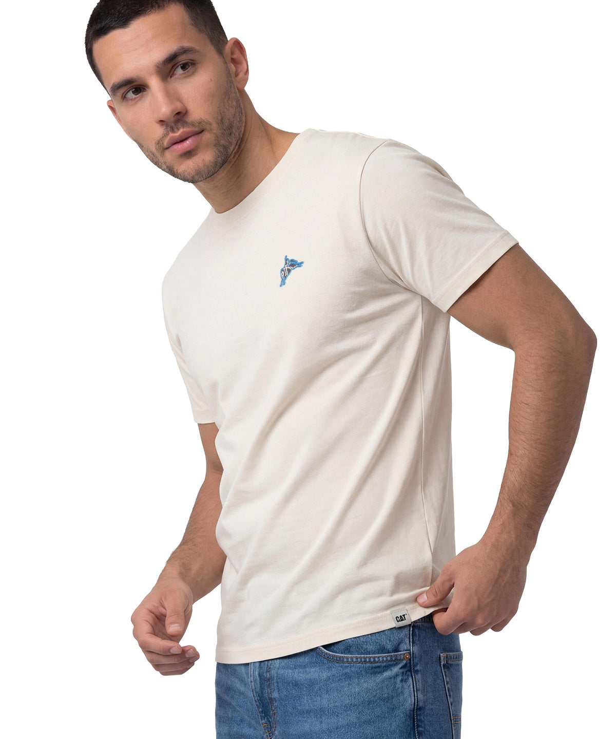 Polera Manga Corta Hombre Diseño Western Blanco Cat
