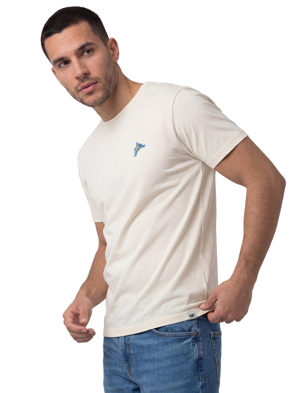 Polera Manga Corta Hombre Diseño Western Blanco Cat