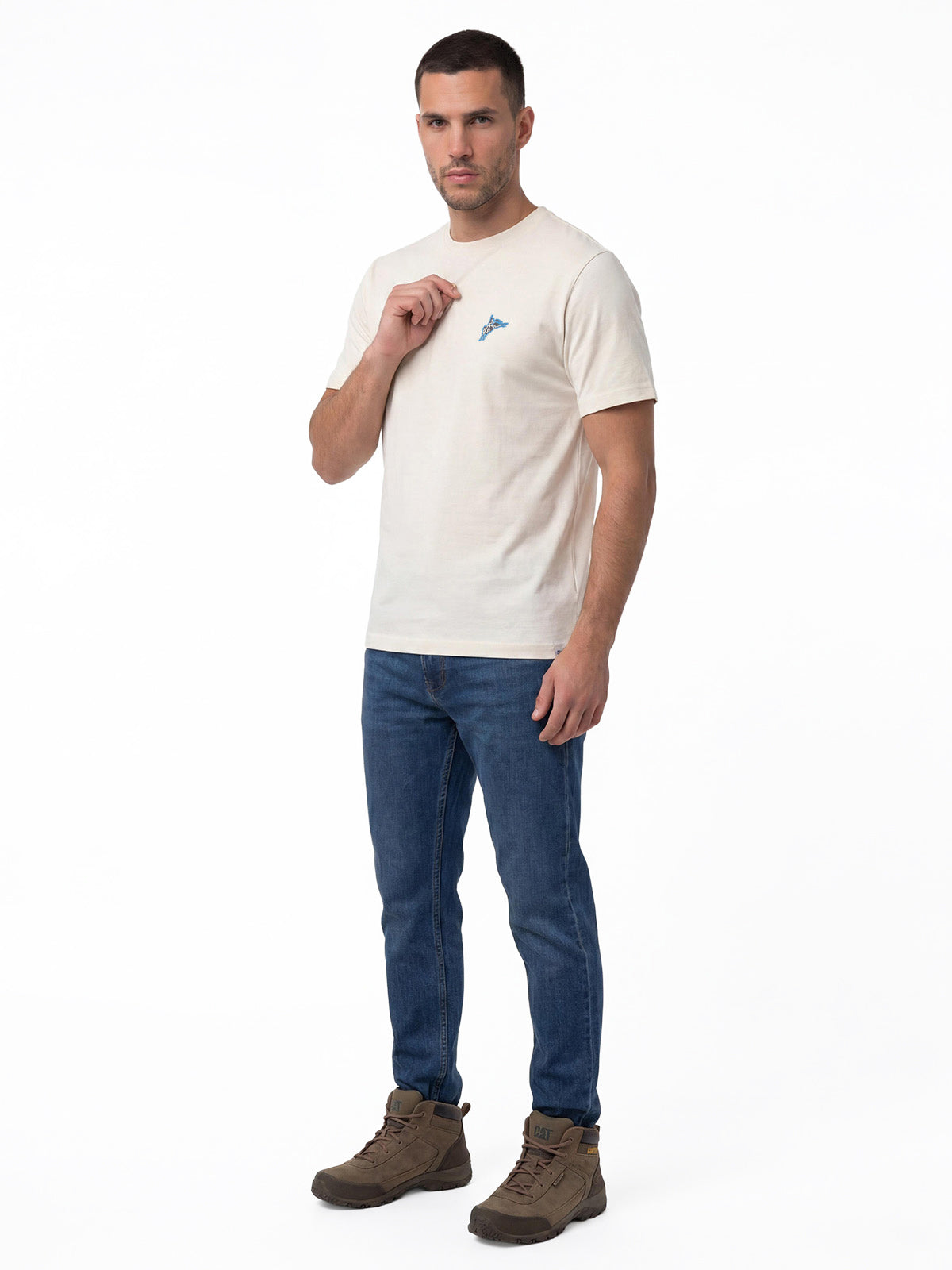 Polera Manga Corta Hombre Diseño Western Blanco Cat