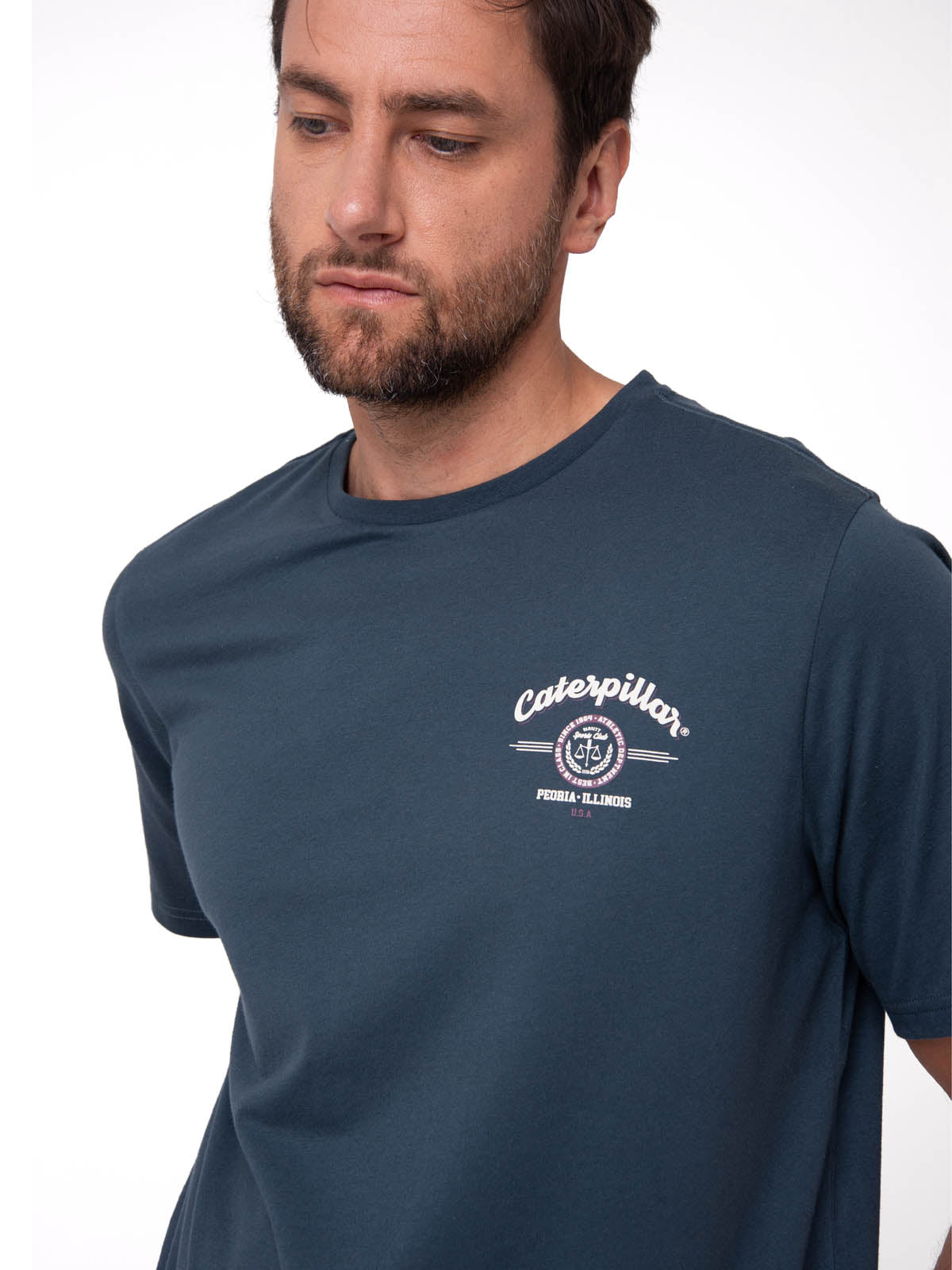 Polera Manga Corta Hombre Varsity Azul Cat