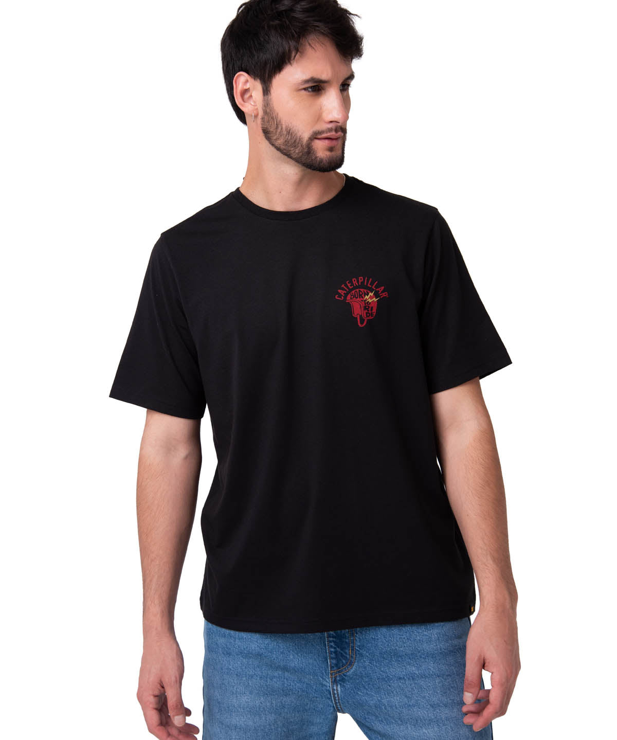 Polera Manga Corta Hombre Diseño Moto Negro Cat