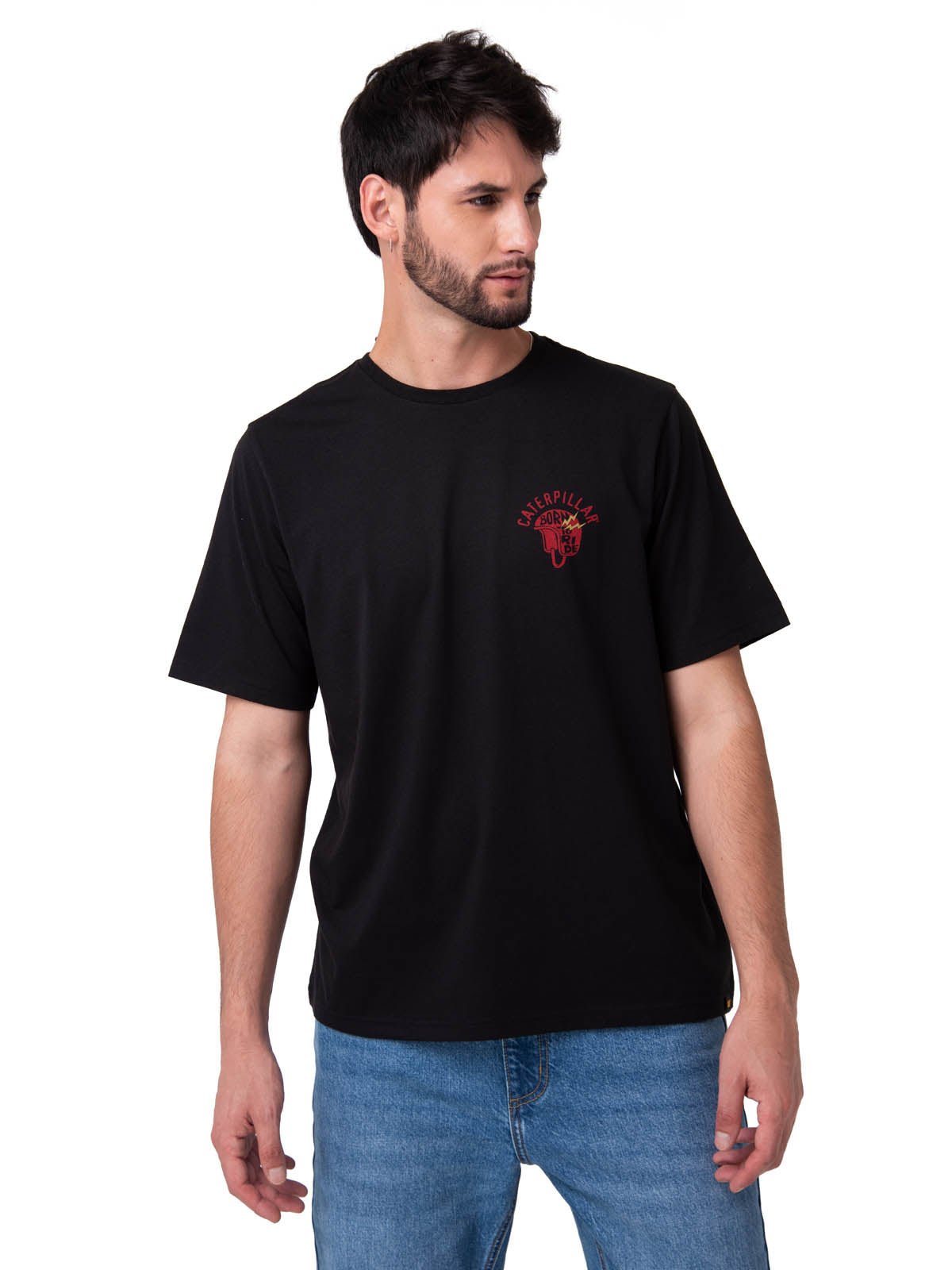 Polera Manga Corta Hombre Diseño Moto Negro Cat