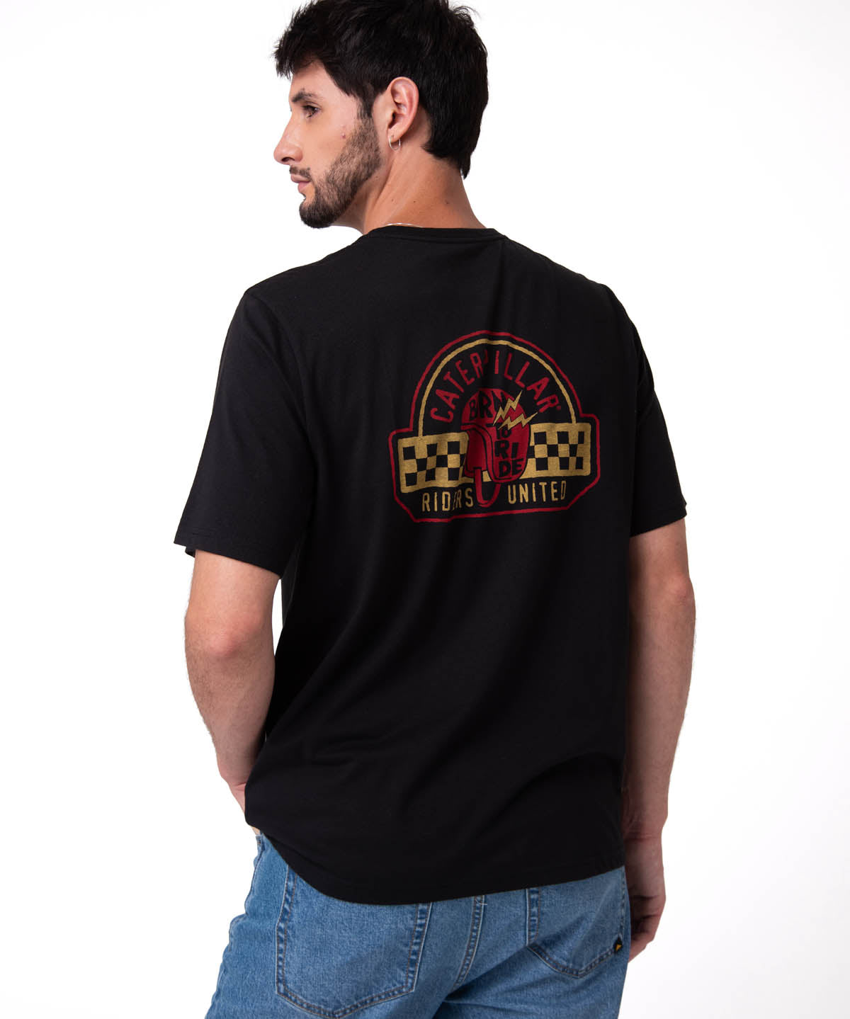 Polera Manga Corta Hombre Diseño Moto Negro Cat