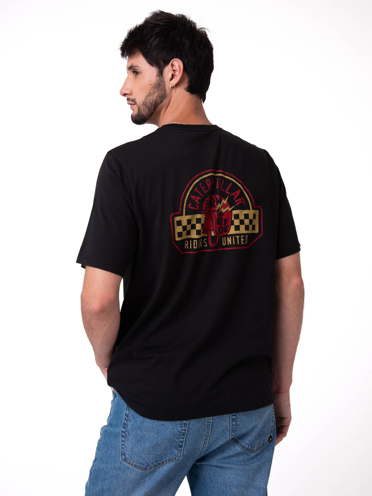 Polera Manga Corta Hombre Diseño Moto Negro Cat