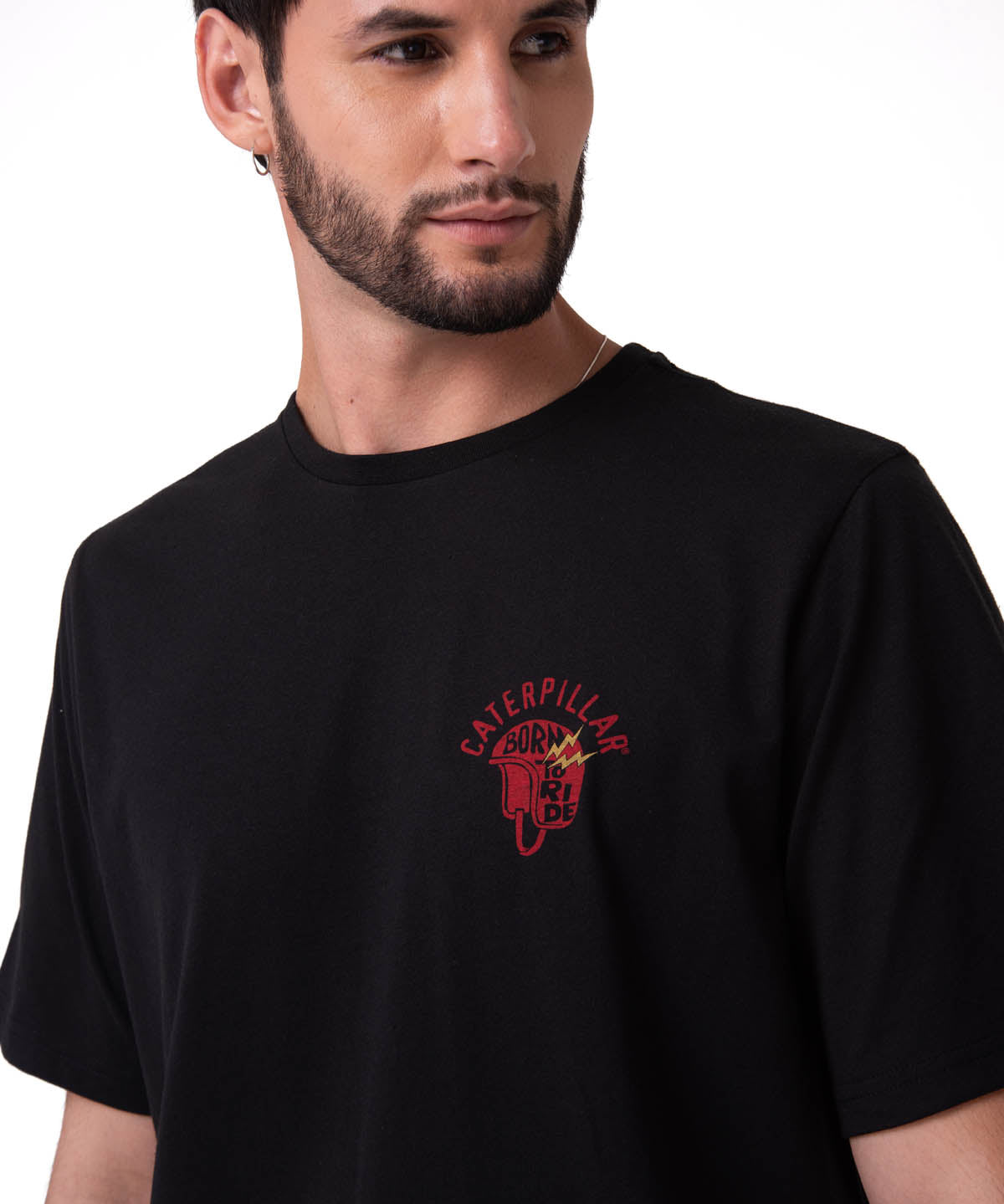 Polera Manga Corta Hombre Diseño Moto Negro Cat