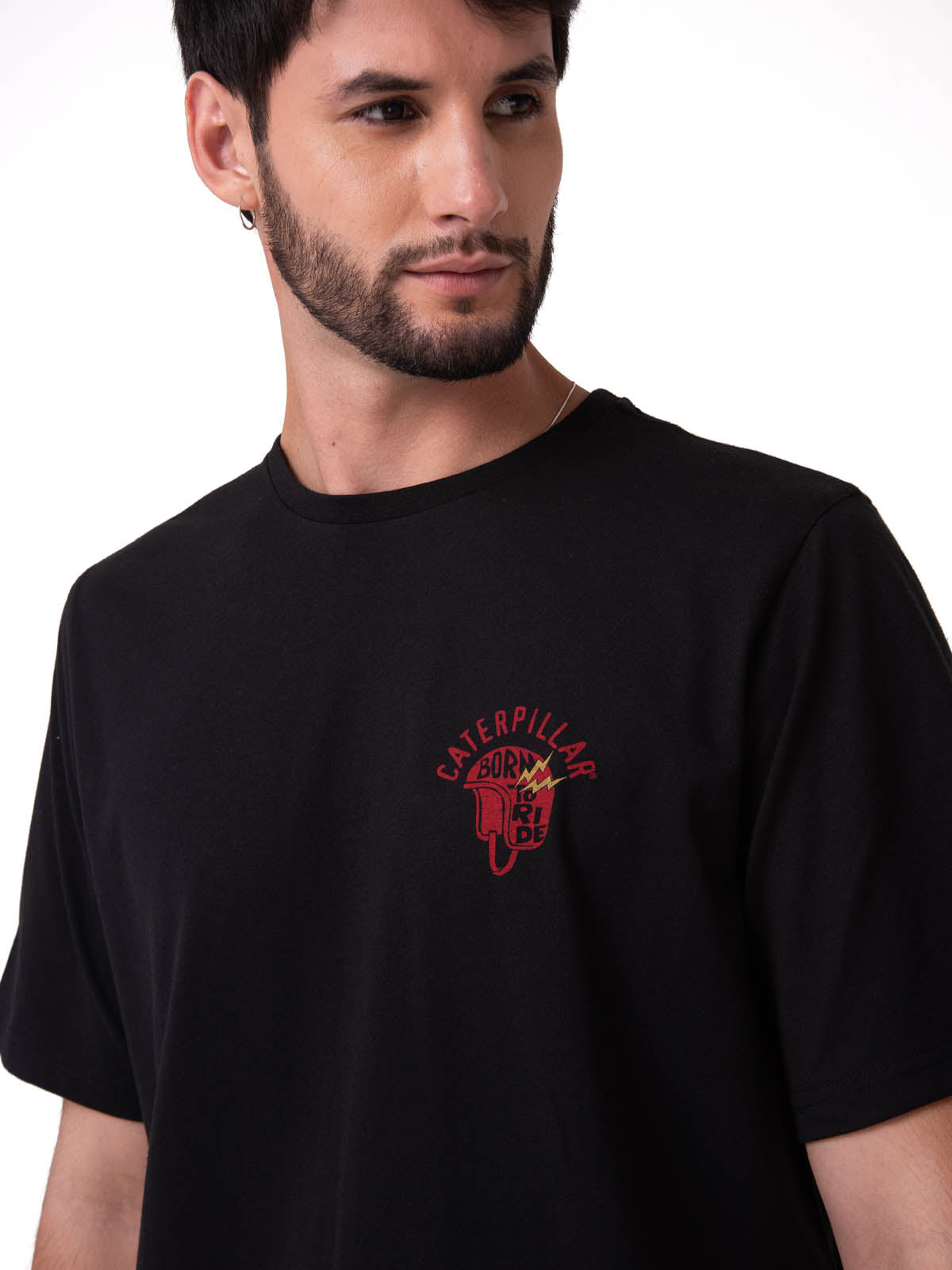 Polera Manga Corta Hombre Diseño Moto Negro Cat