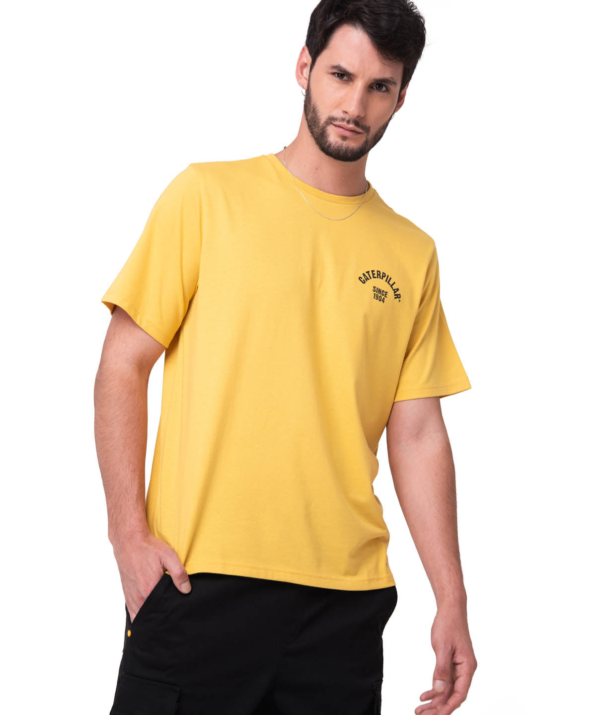 Polera Manga Corta Hombre Graphic Moto Amarillo Cat