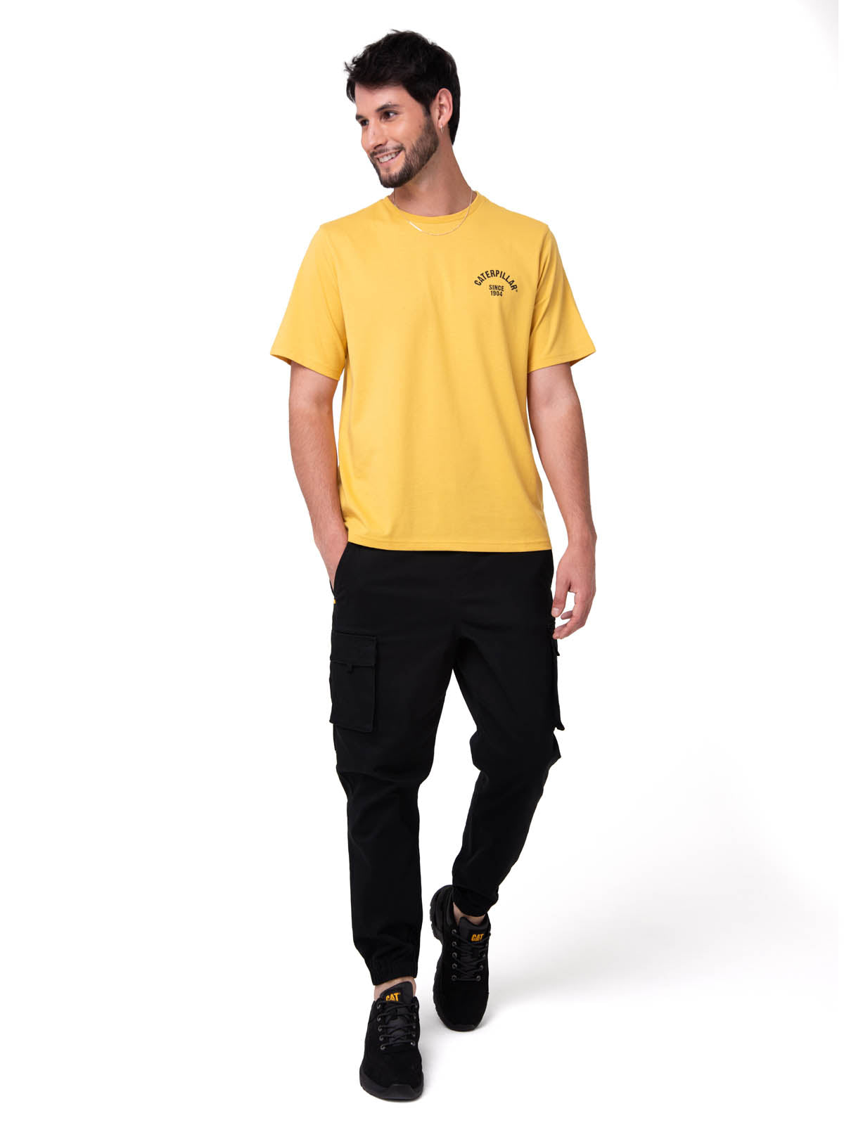 Polera Manga Corta Hombre Graphic Moto Amarillo Cat