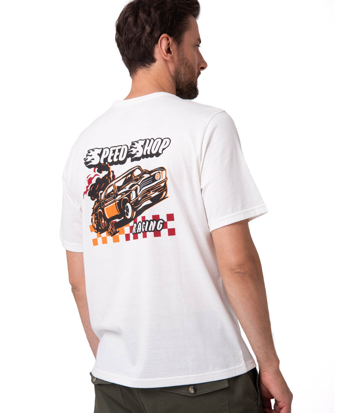 Polera Manga Corta Hombre Graphic Moto Blanco Cat