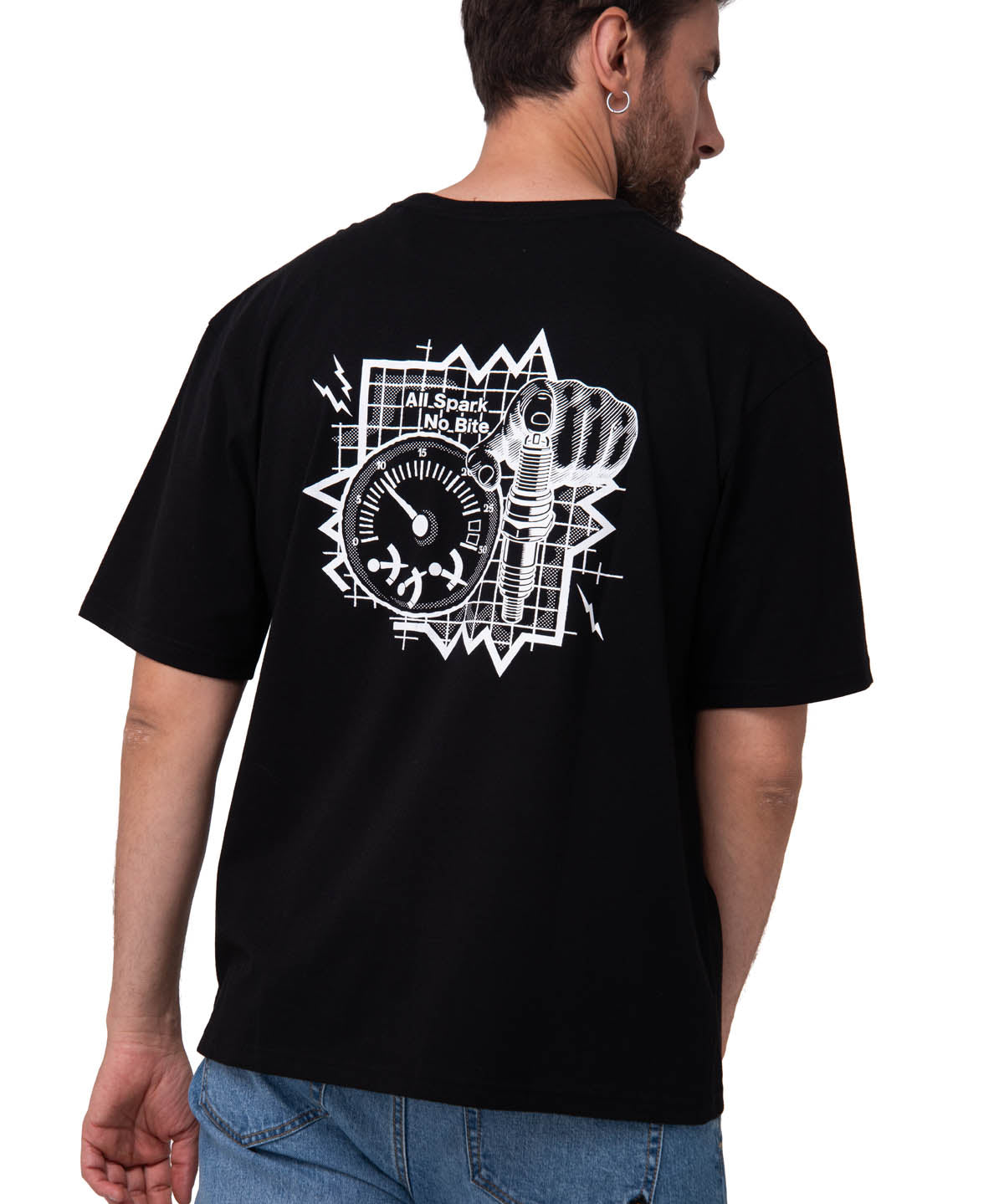 Polera Manga Corta Hombre Diseño SCI FI Negro Cat