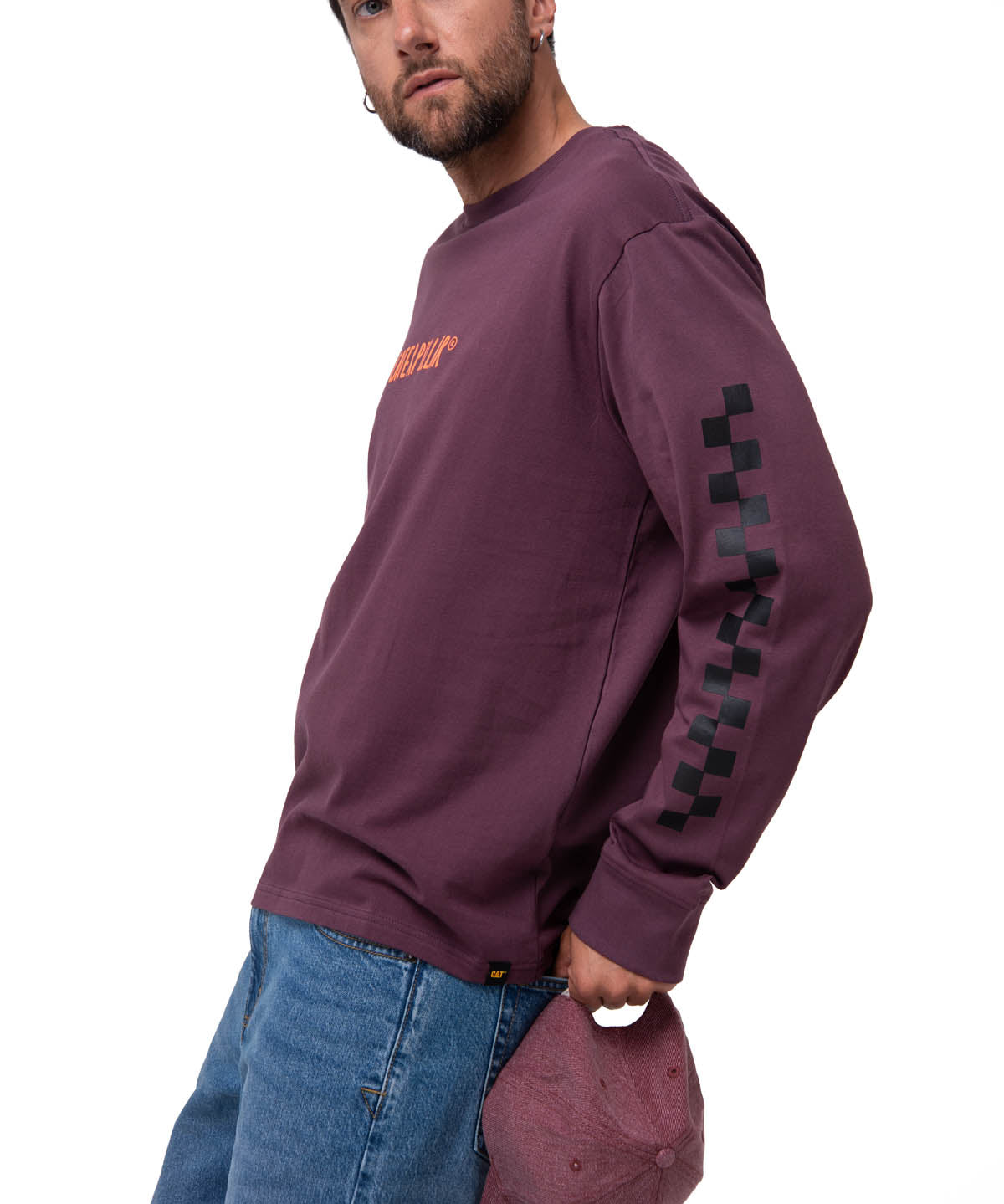 Polera Manga Larga Hombre Diseño SCI FI Burdeo Cat