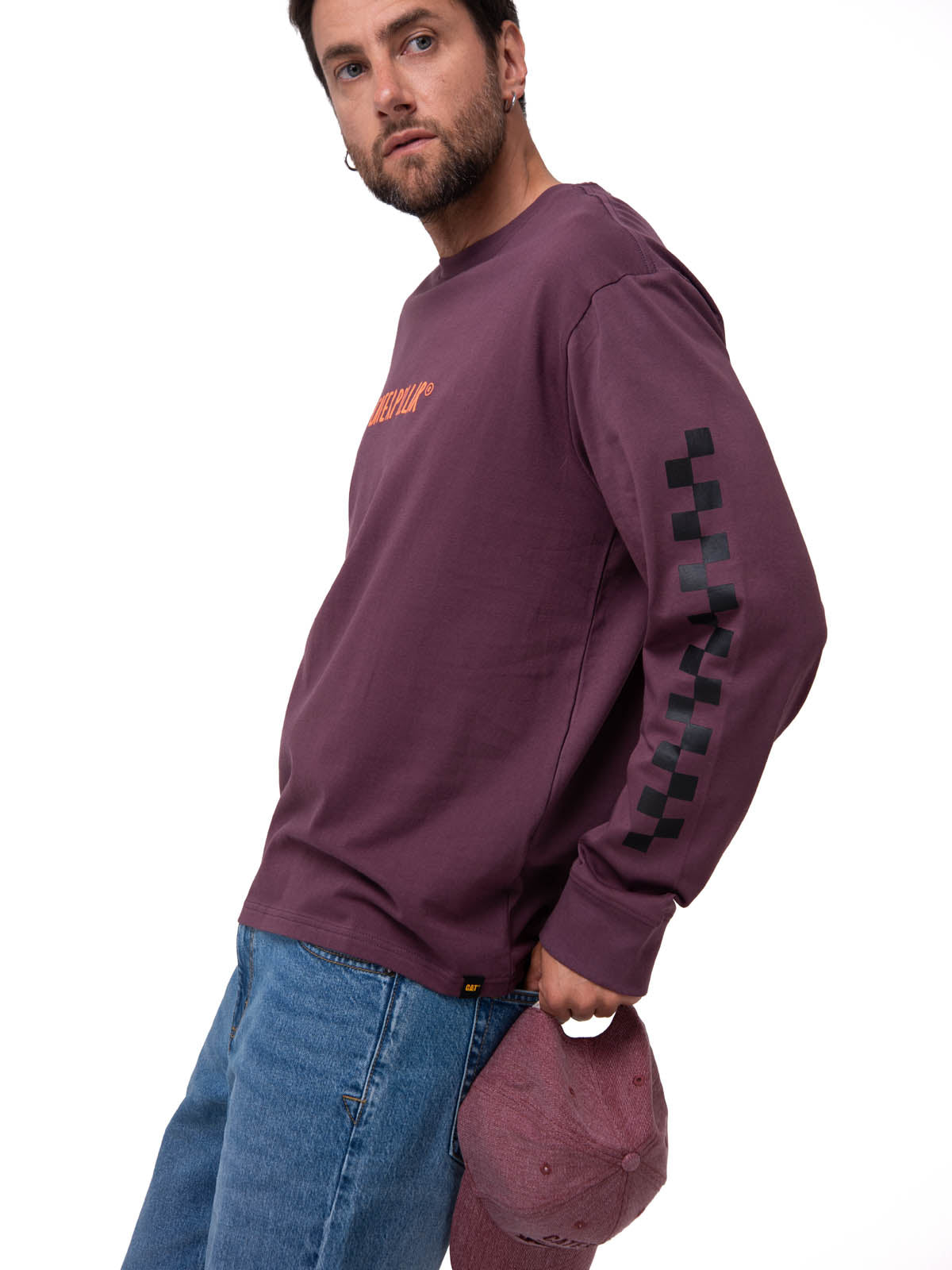 Polera Manga Larga Hombre Diseño SCI FI Burdeo Cat