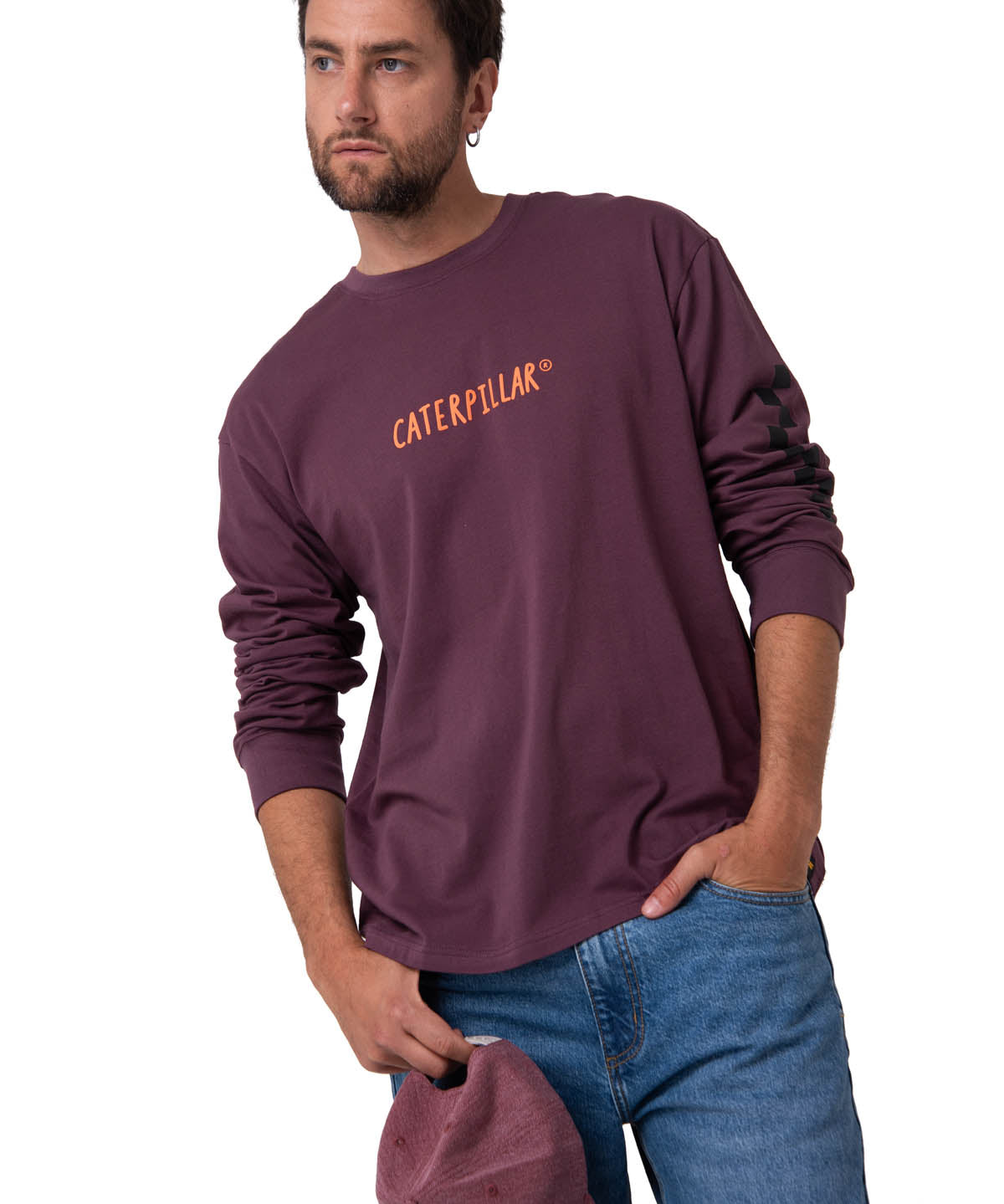 Polera Manga Larga Hombre Diseño SCI FI Burdeo Cat