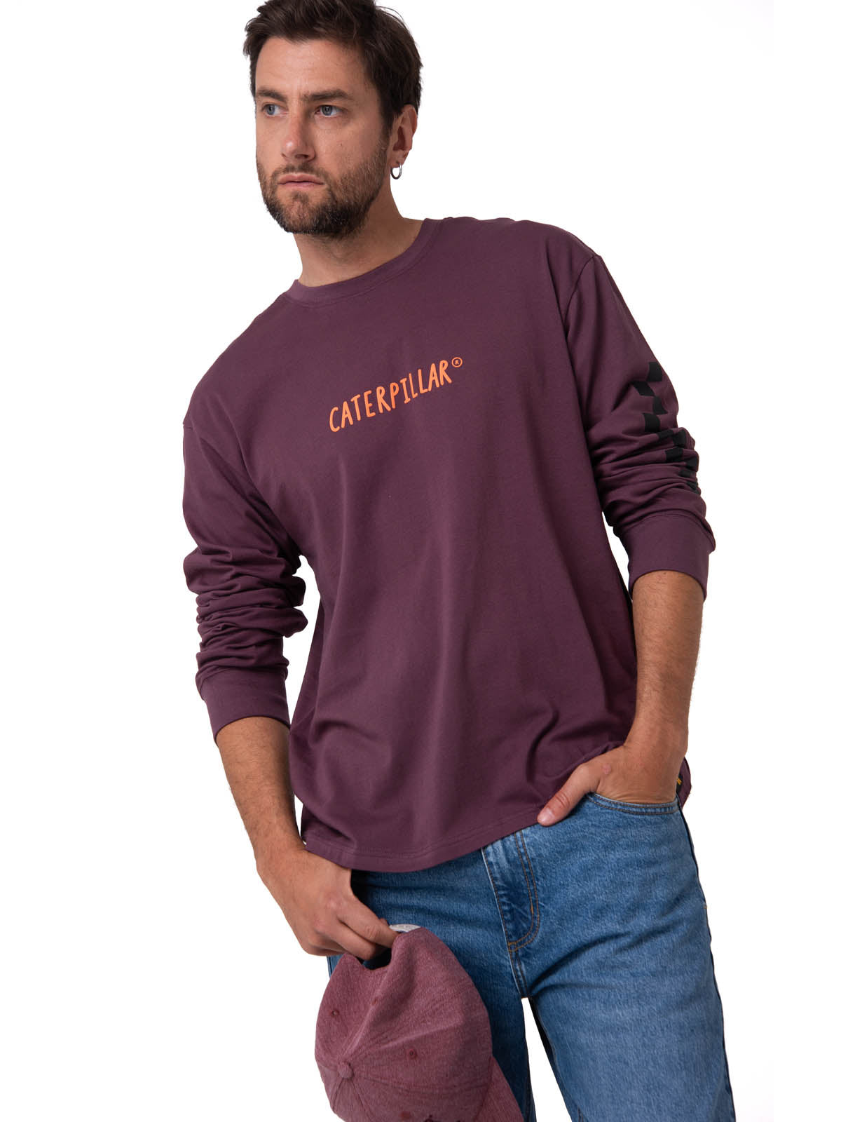 Polera Manga Larga Hombre Diseño SCI FI Burdeo Cat