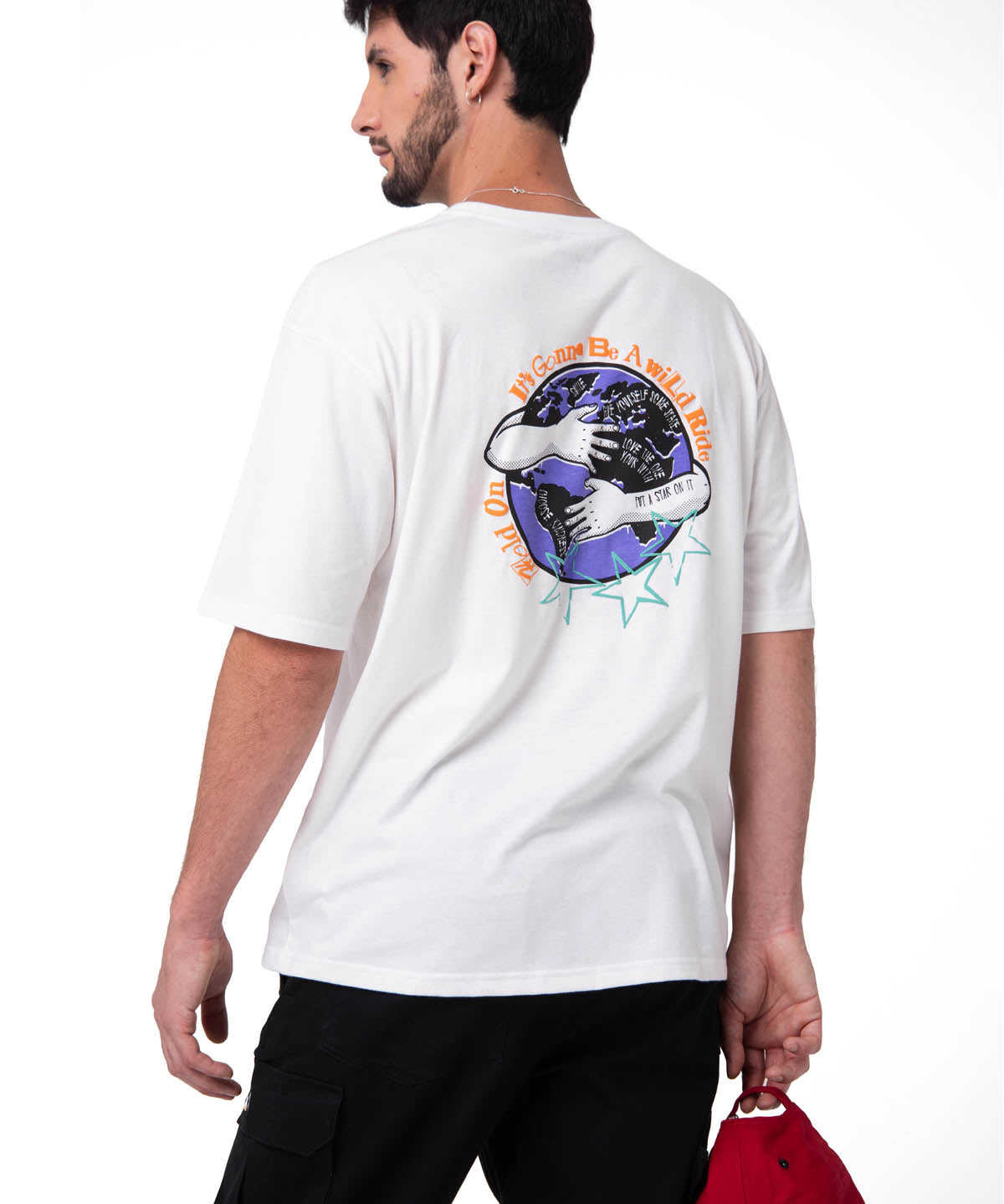 Polera Manga Corta Hombre Diseño SCI FI Blanco Cat