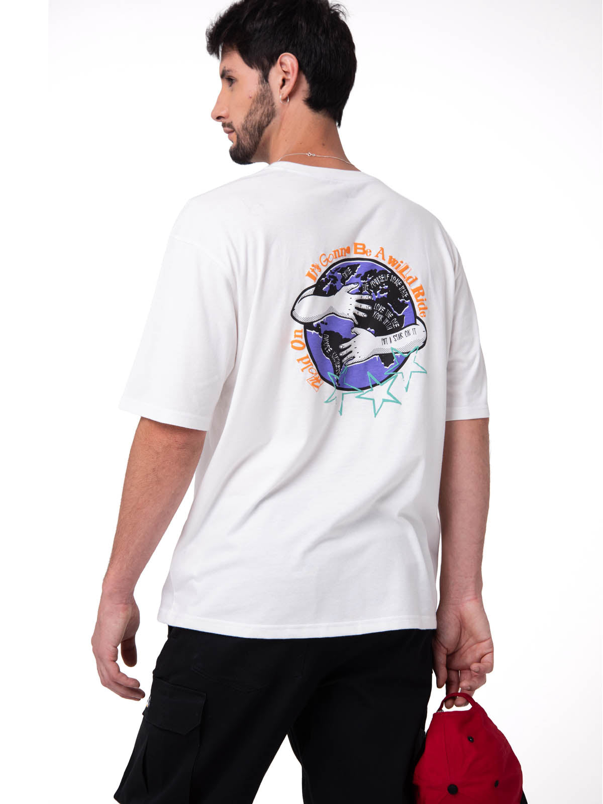 Polera Manga Corta Hombre Diseño SCI FI Blanco Cat