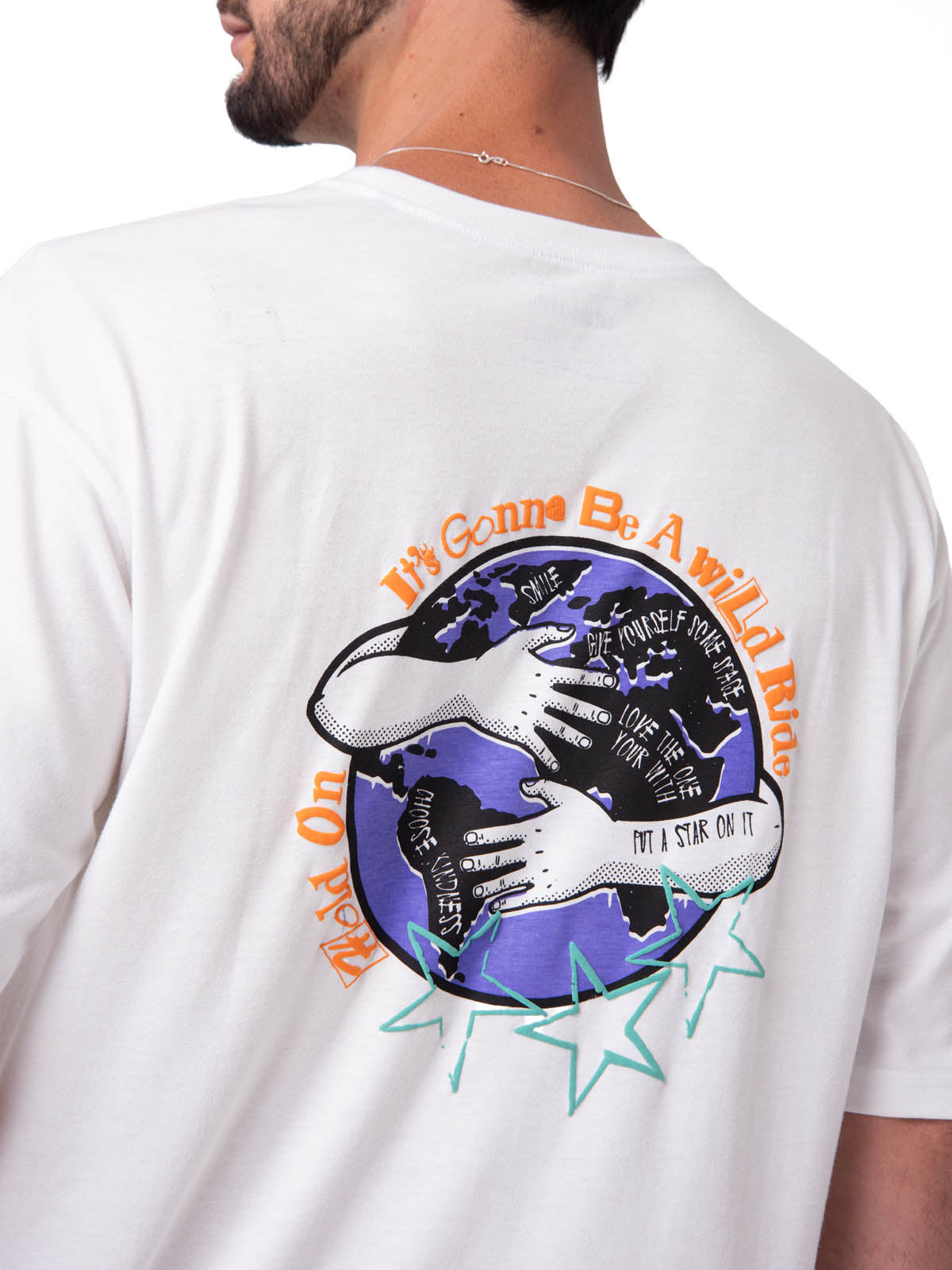 Polera Manga Corta Hombre Diseño SCI FI Blanco Cat