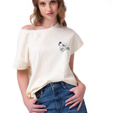 Polera Manga Corta Mujer Botanical Relaxed Blanco Cat