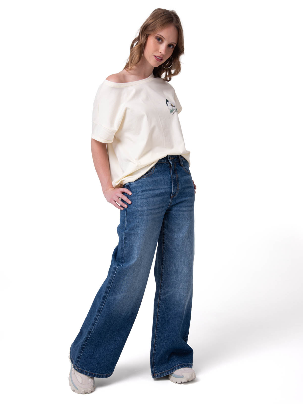 Polera Manga Corta Mujer Botanical Relaxed Blanco Cat