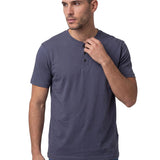 Polera Manga Corta Henley Hombre Slub Knit Azul Cat