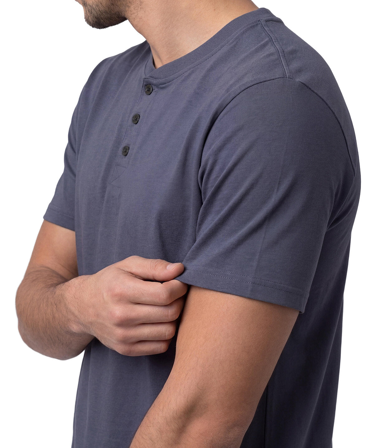 Polera Manga Corta Henley Hombre Slub Knit Azul Cat