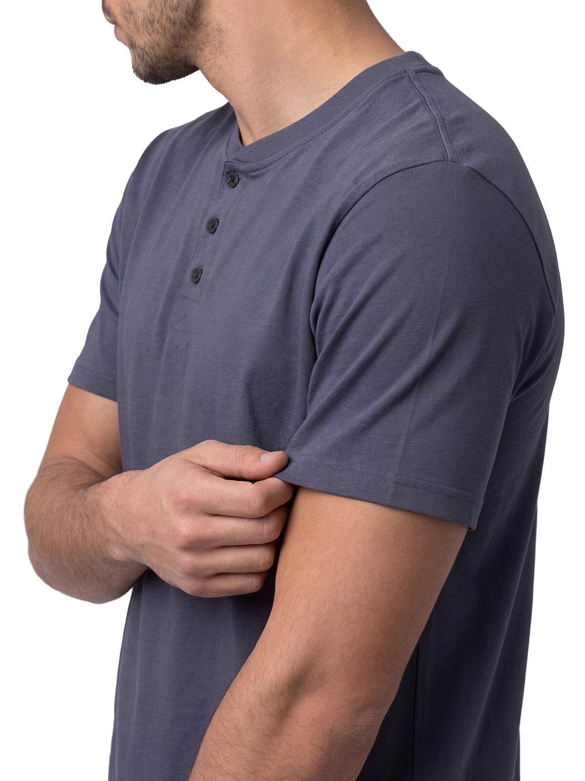 Polera Manga Corta Henley Hombre Slub Knit Azul Cat