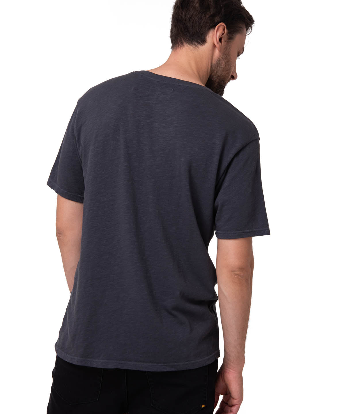 Polera Manga Corta Henley Hombre Slub Knit Negro Cat