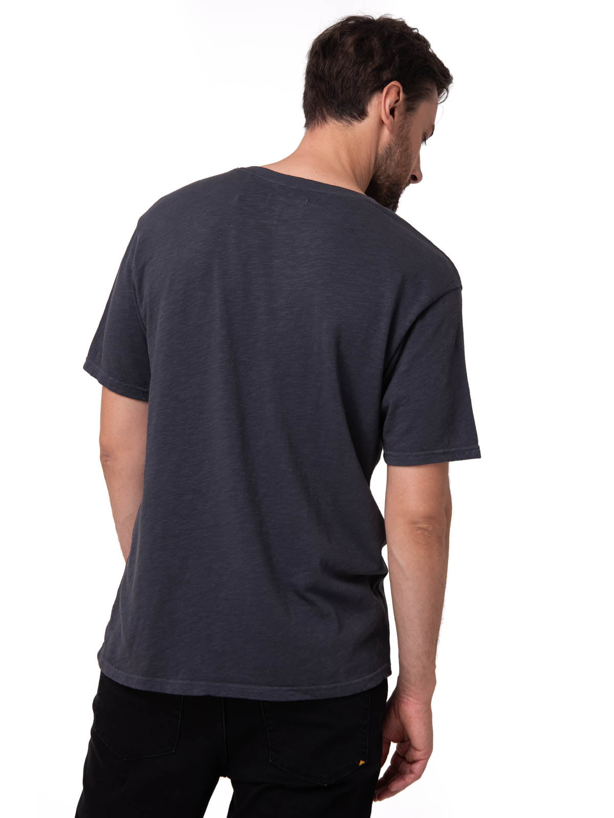 Polera Manga Corta Henley Hombre Slub Knit Negro Cat
