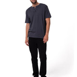 Polera Manga Corta Henley Hombre Slub Knit Negro Cat