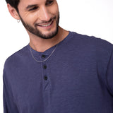 Polera Manga Larga Henley Hombre Slub Knit Azul Cat
