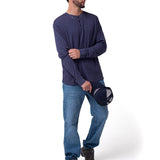 Polera Manga Larga Henley Hombre Slub Knit Azul Cat