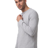 Polera Manga Larga Henley Hombre Slub Knit Gris Cat