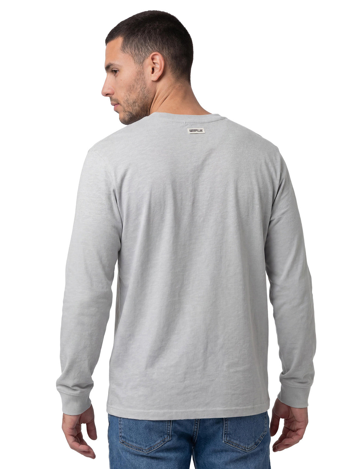 Polera Manga Larga Henley Hombre Slub Knit Gris Cat