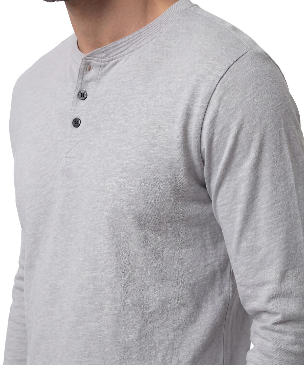 Polera Manga Larga Henley Hombre Slub Knit Gris Cat