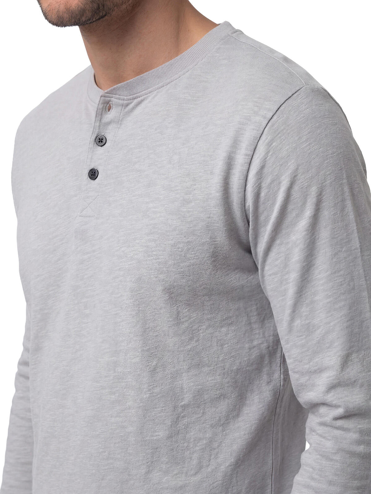 Polera Manga Larga Henley Hombre Slub Knit Gris Cat