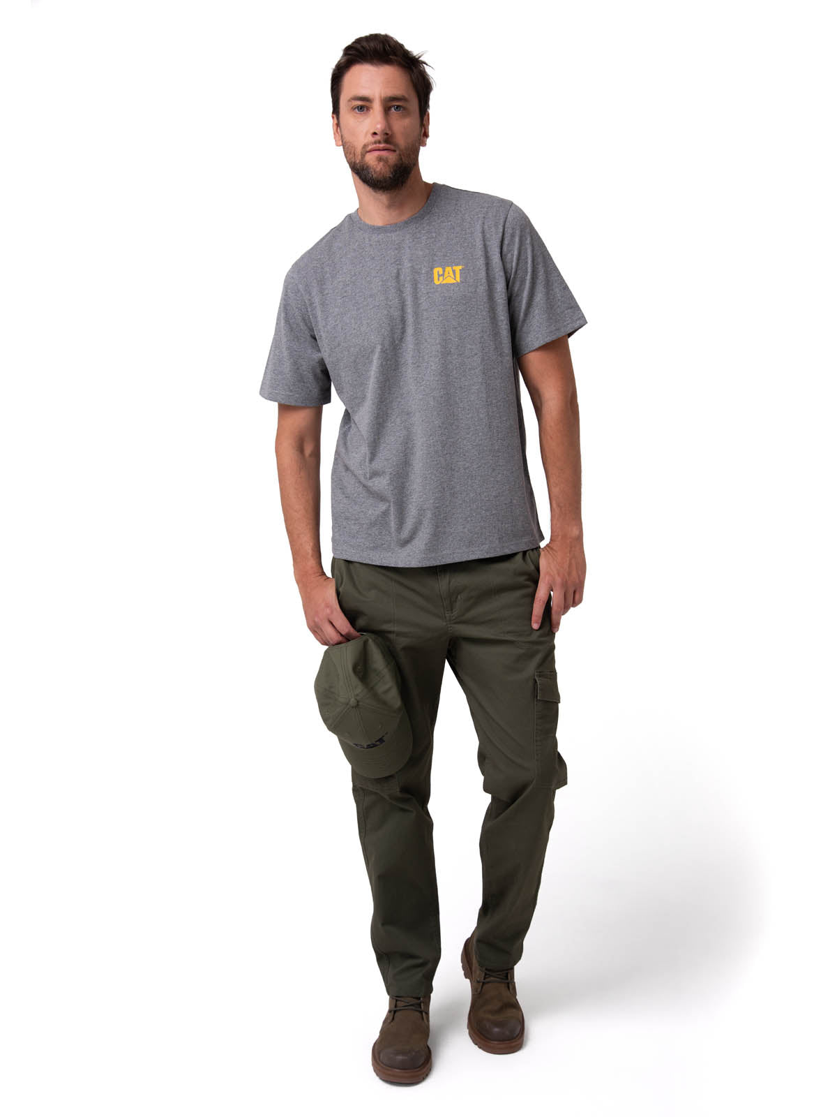Polera Manga Corta Hombre Small Logo Gris CAT