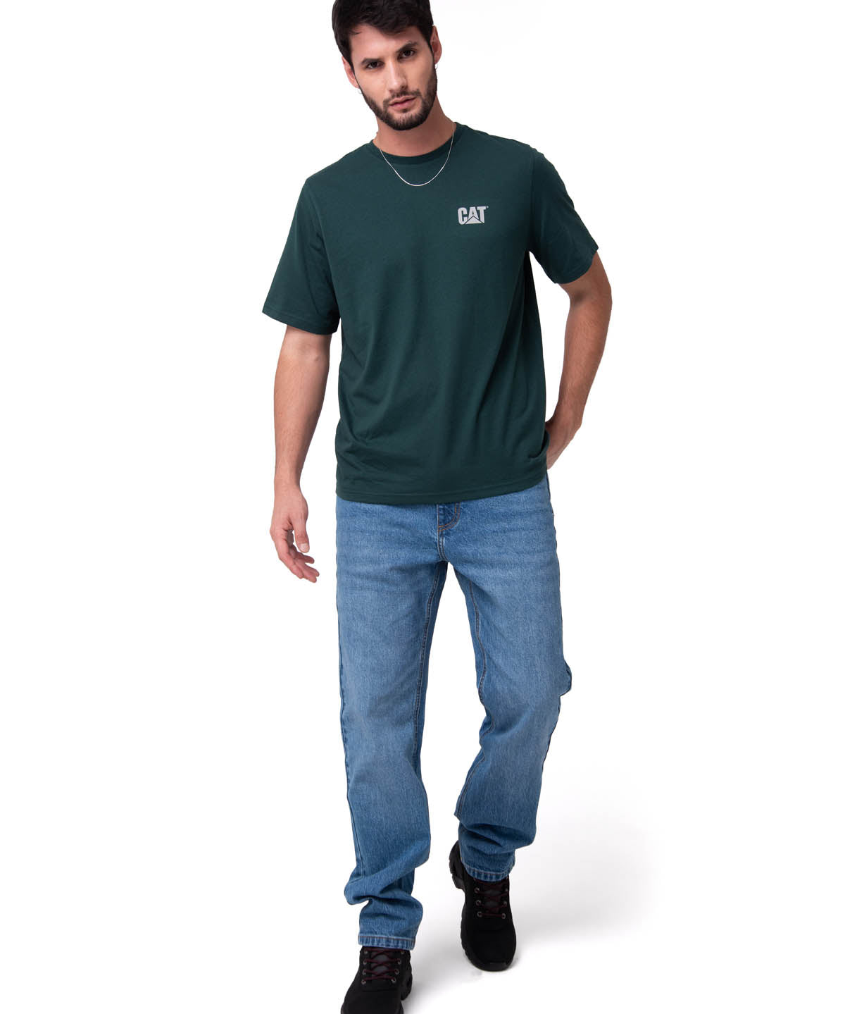 Polera Manga Corta Hombre Small Logo Petroleo CAT