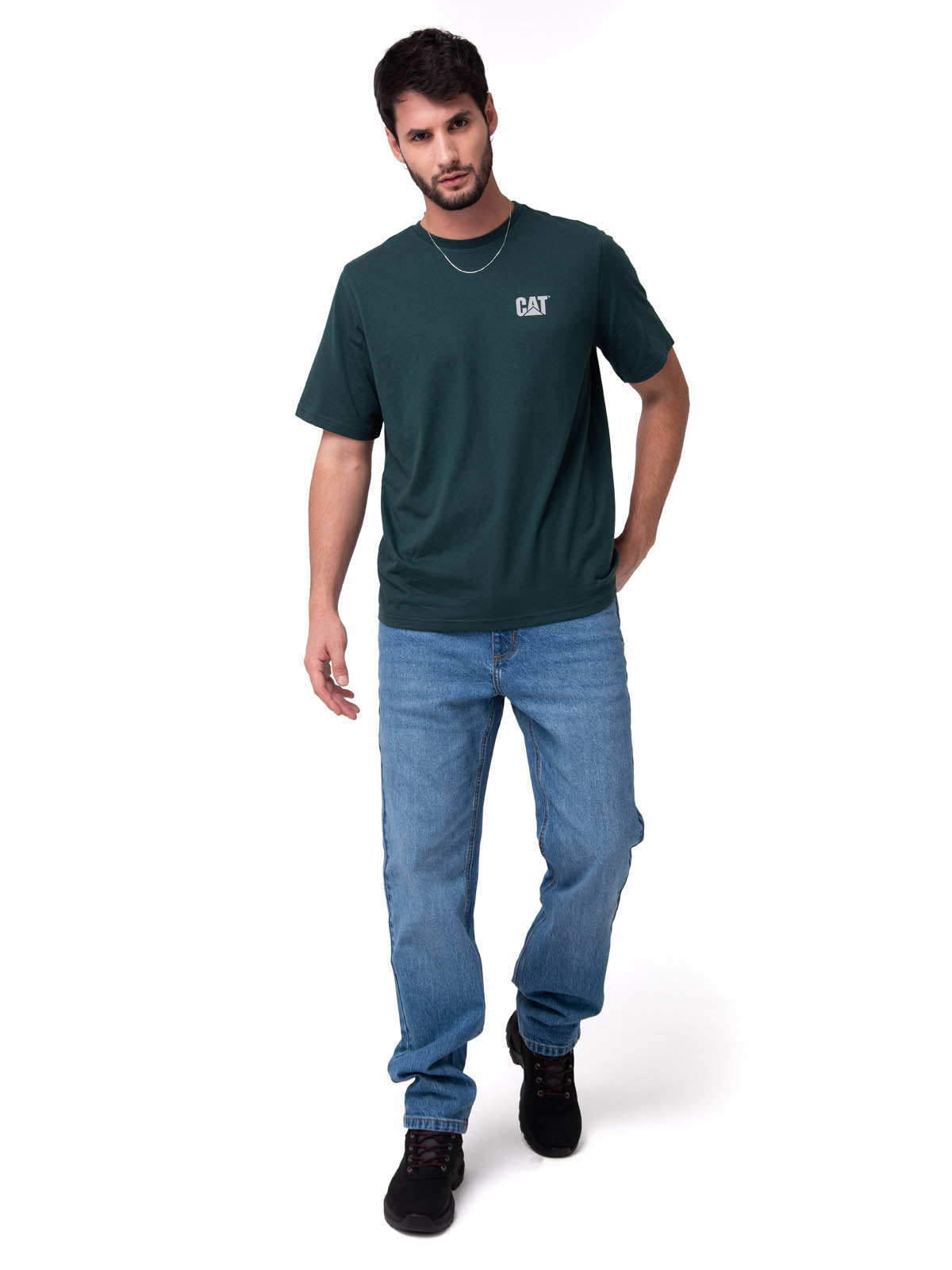 Polera Manga Corta Hombre Small Logo Petroleo CAT