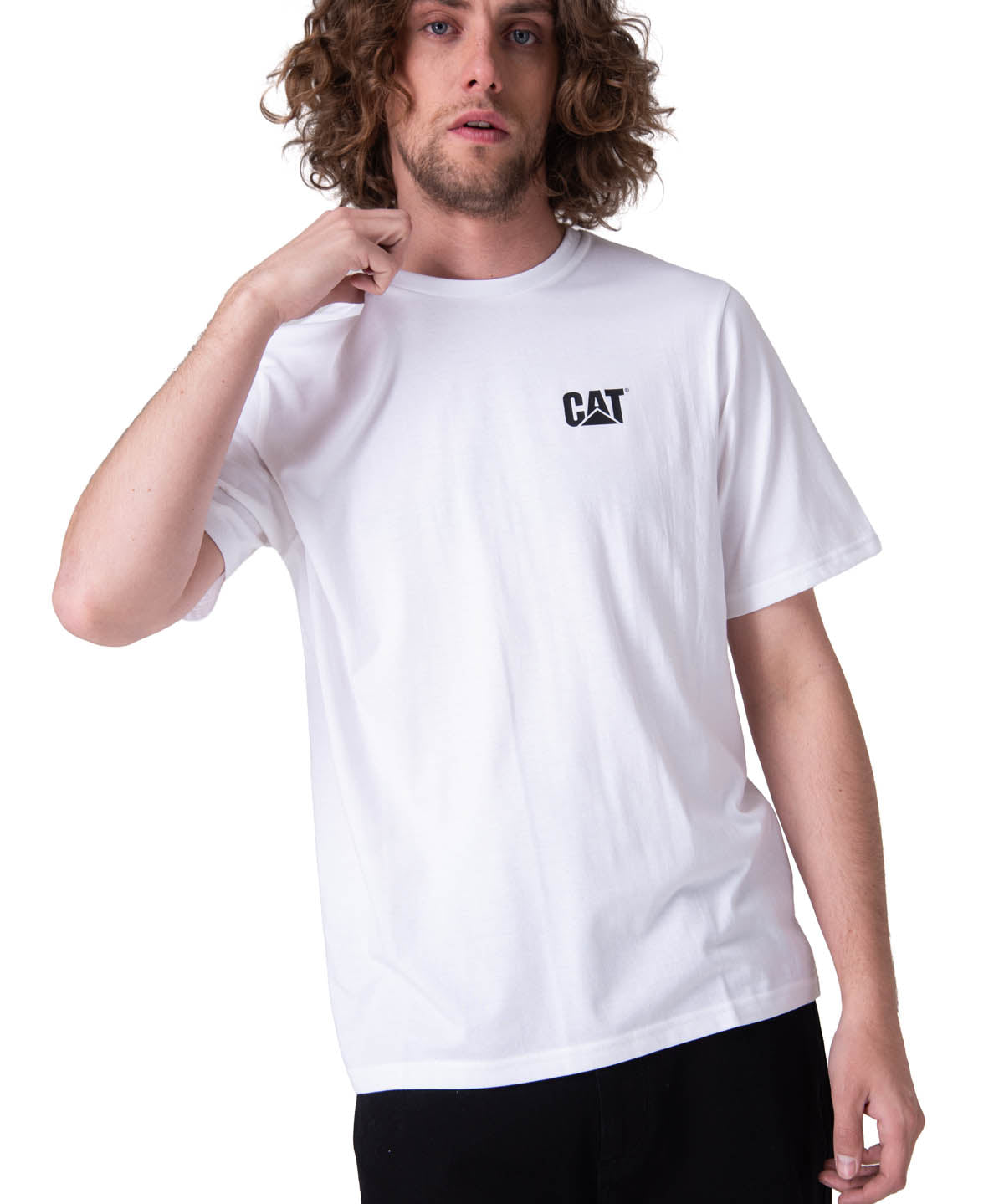 Polera Manga Corta Hombre Cat Small Logo Blanco